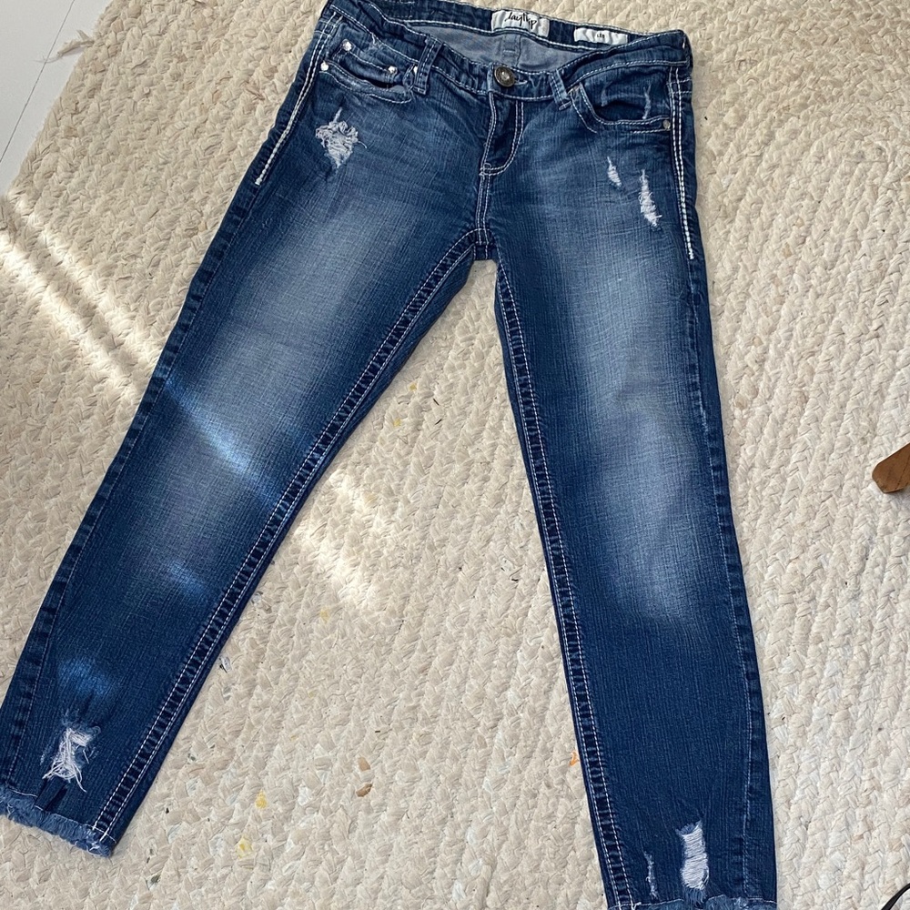 Daytrip Leo Dark Blue Distressed Ankle Jeans